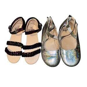 Monkey Feet Big Girls 6-7 Y Ballet Flats Sandals Holographic Rainbow Shoe Lot